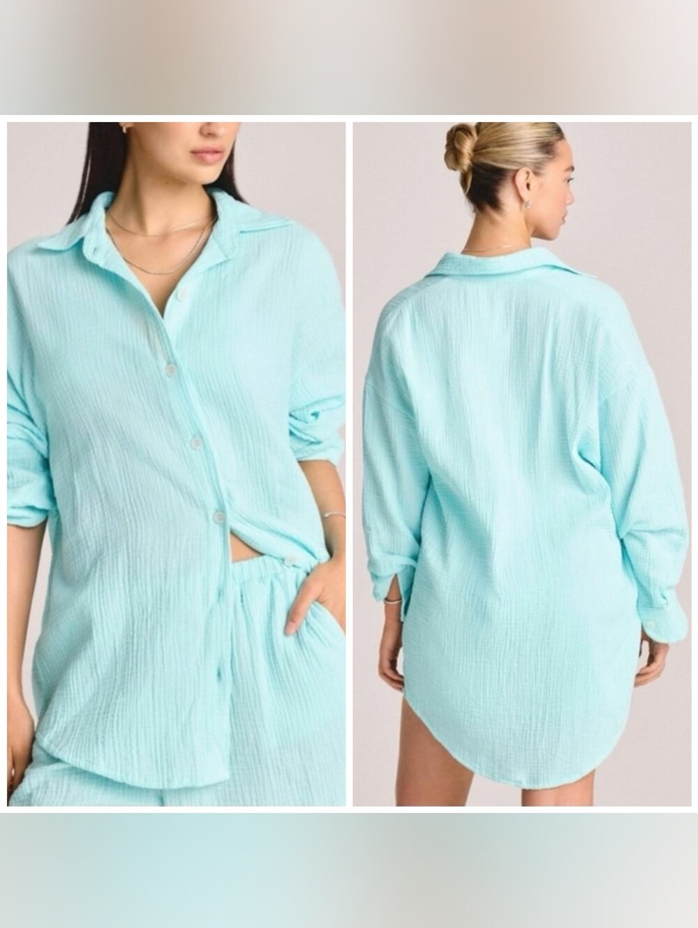 Vitamin A Oversized Gauze 100% Cotton Button Up Shirt, Size XS, Light Blue